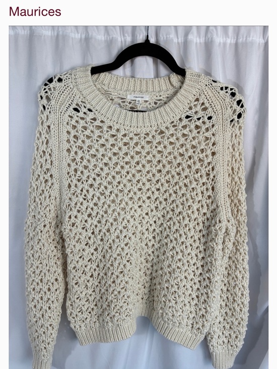 Maurices Sweaters - Medium - Maurices Cream Open-Weave Crewneck Sweater